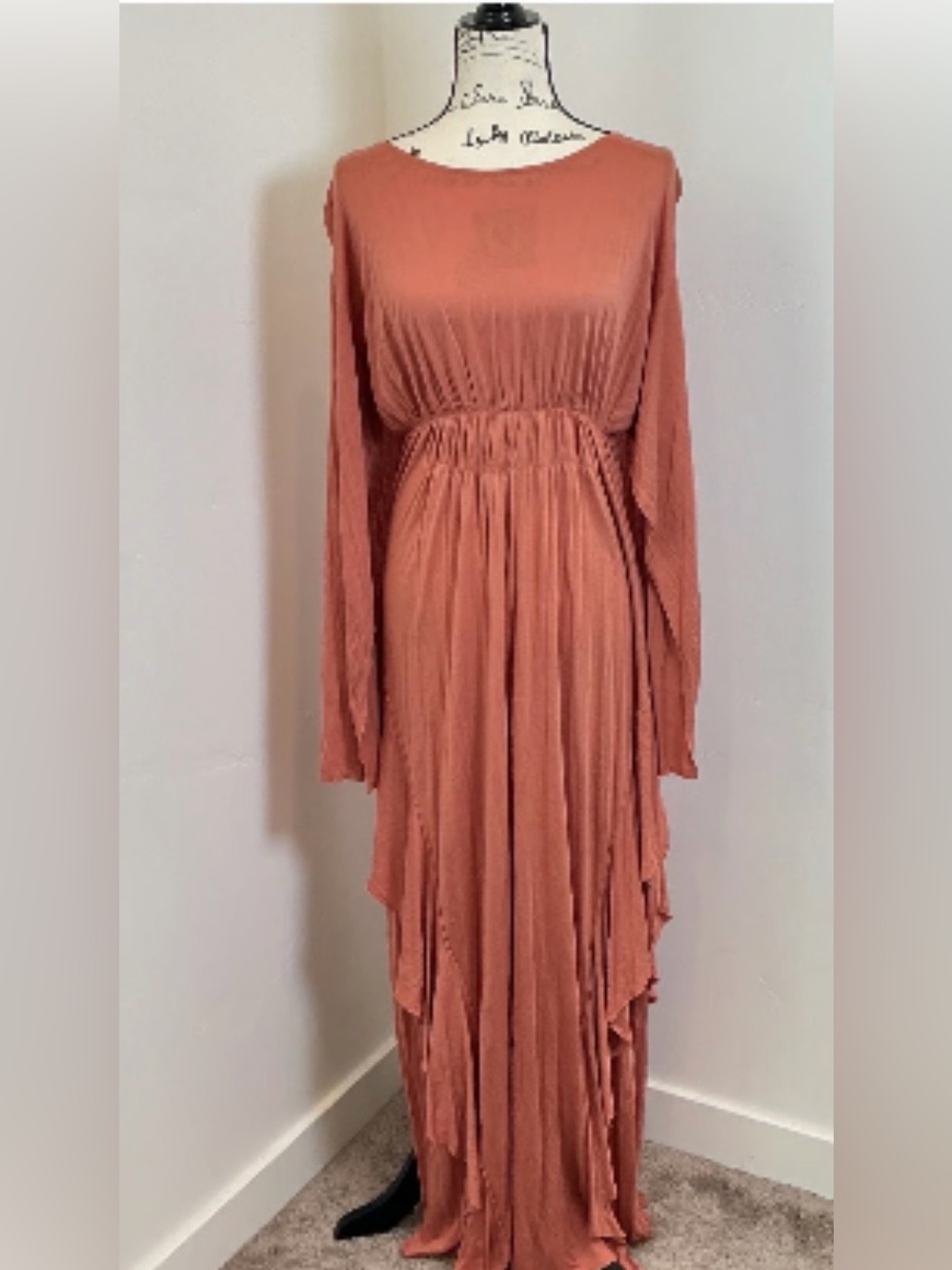 FP Beach Boho Long Open Sleeve Maxi Dress in Rust Orange Sz M - Picture 2 of 9